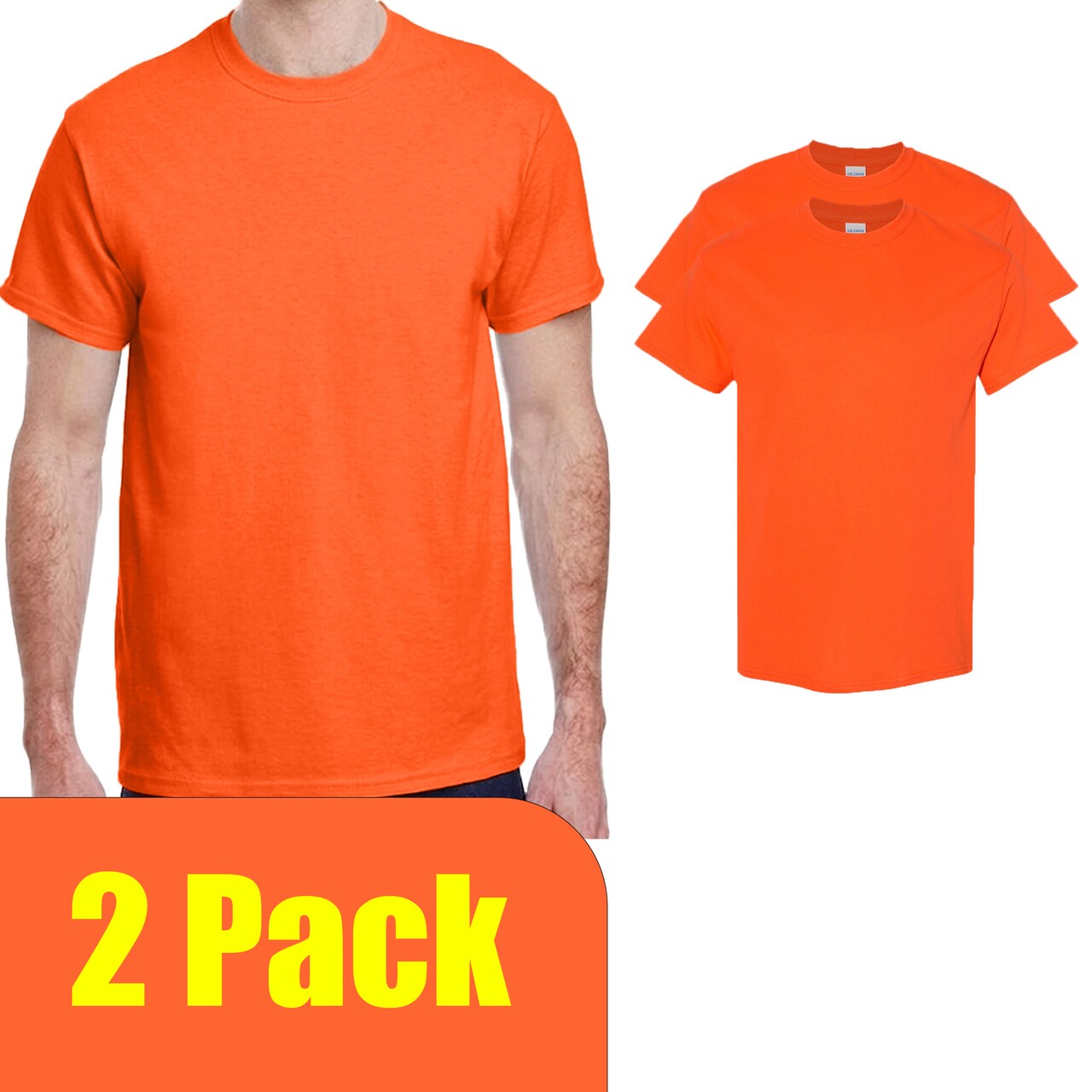Gildan Heavy Cotton Crewneck T-Shirt Craft Bundle, Orange Unisex Short Sleeve Blanks for DIY Printing (2–14 Pack)